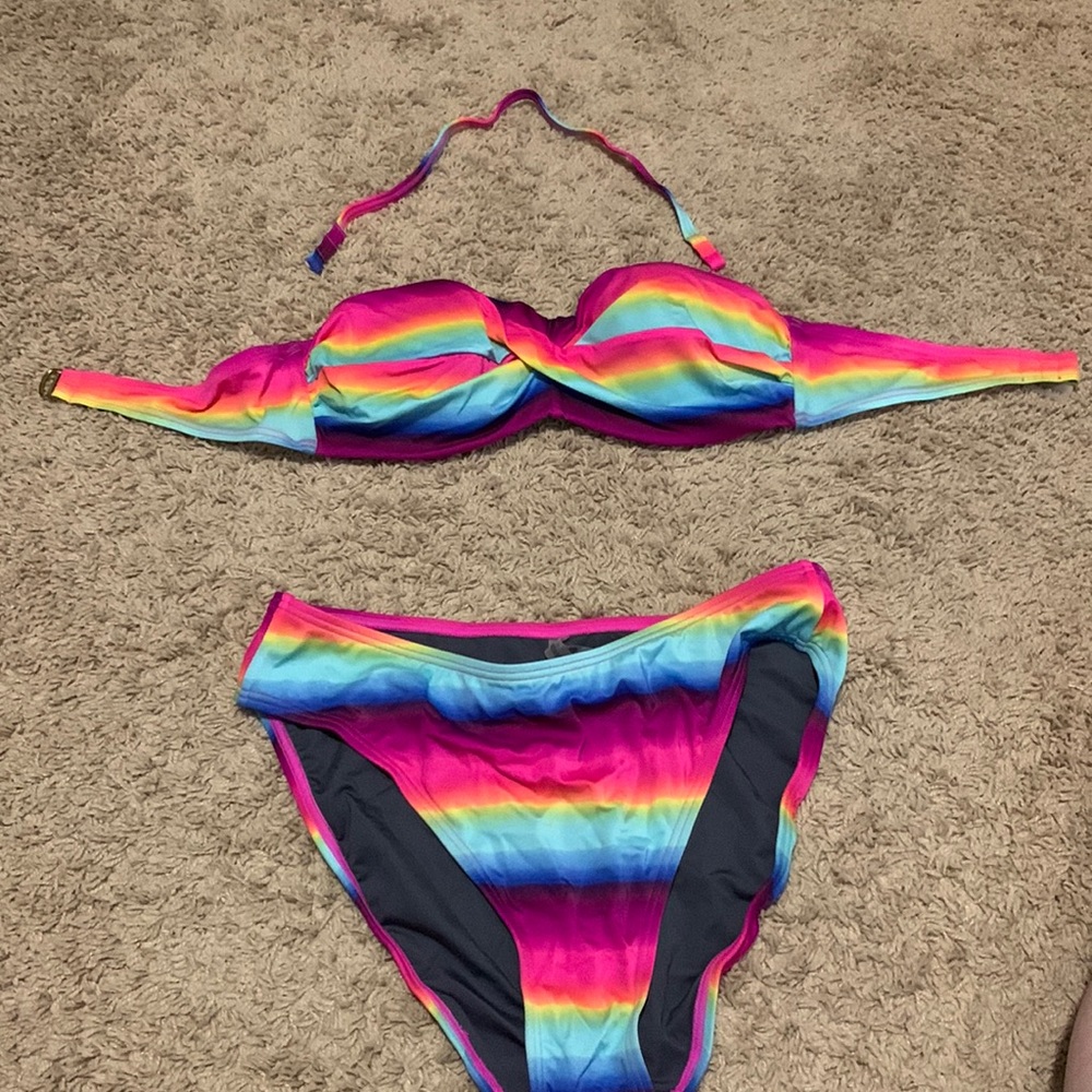 Victoria’s Secret- medium bottoms and 36c top.